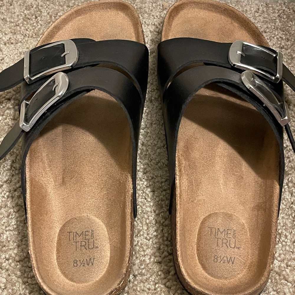 Time and Tru Black Sandals with Double Buckle - Picture 2 of 6